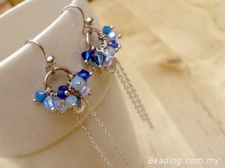 Earrings of blue faceted bicone