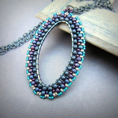 Oval beaded pendant