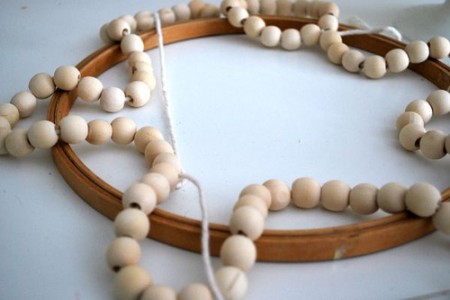 Summer wreath of wooden beads