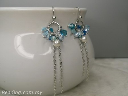 Earrings of blue faceted bicone