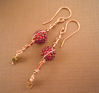 Long bead earrings, beads and wire