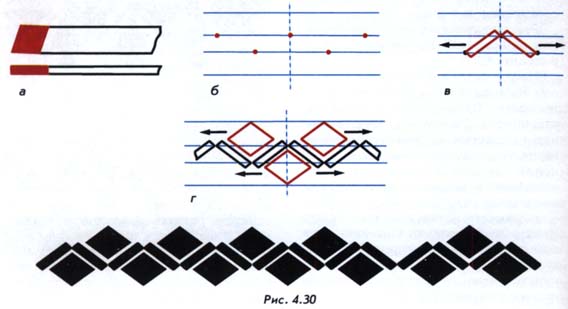 Сложная цепочка на основе ромба и вытянутого прямоугольника (аппликация соломкой)