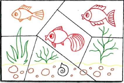 Lesson 15-16. Split picture Aquarium (collective work)