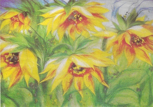 Sunflowers. Watercolor wool