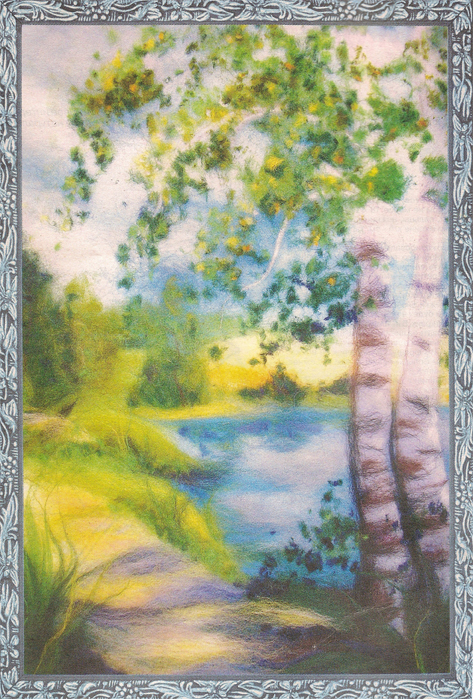 Landscape Birch. Felting wool painting