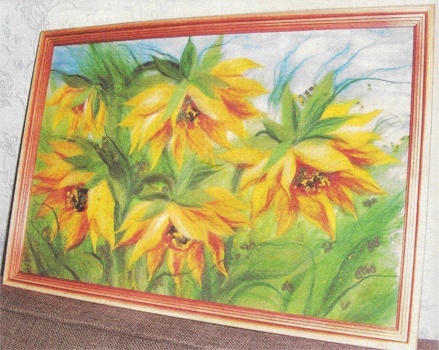 Sunflowers. Watercolor wool