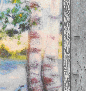 Landscape Birch. Felting wool painting