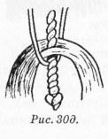 положите шнур с узелком на конце вдоль нитей